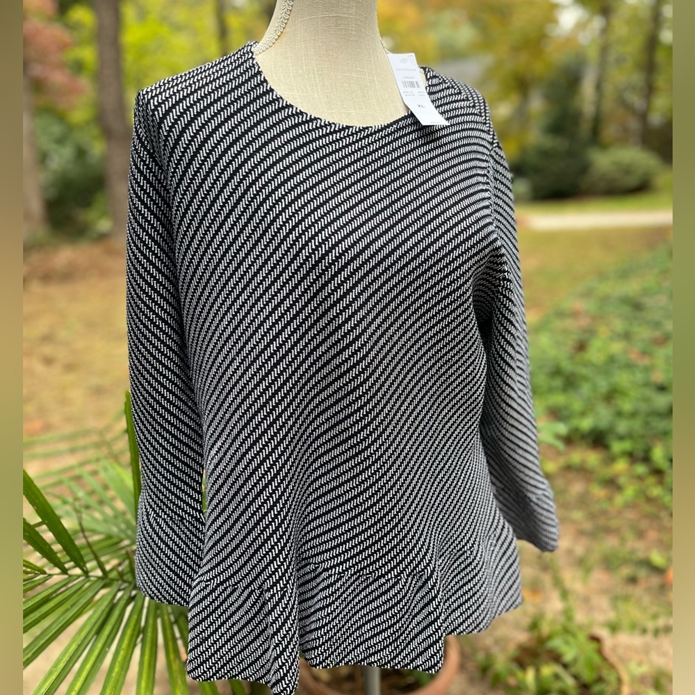 Ann Taylor Textured Sweater Top, Black + White, NWT, Bell Sleeves, XL Peblem